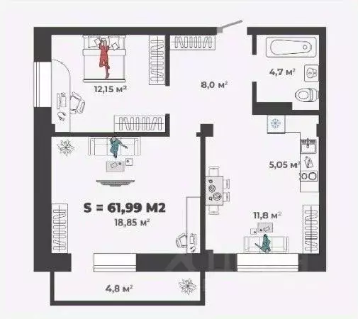 2-к кв. Хакасия, Абакан ул. Генерала Тихонова, 5 (61.99 м) - Фото 0