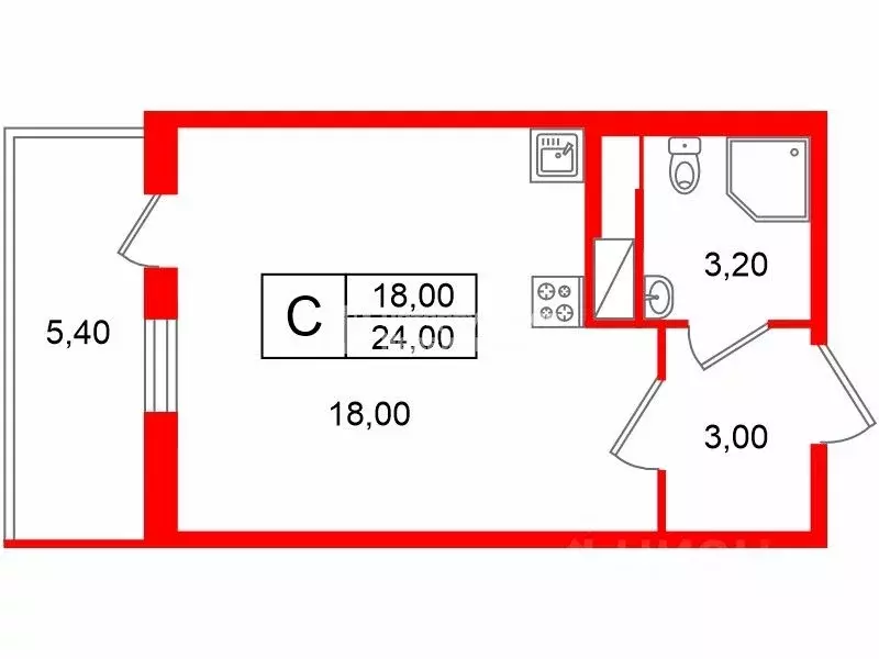 Студия Санкт-Петербург 1-й Предпортовый проезд, 1 (24.0 м) - Фото 2