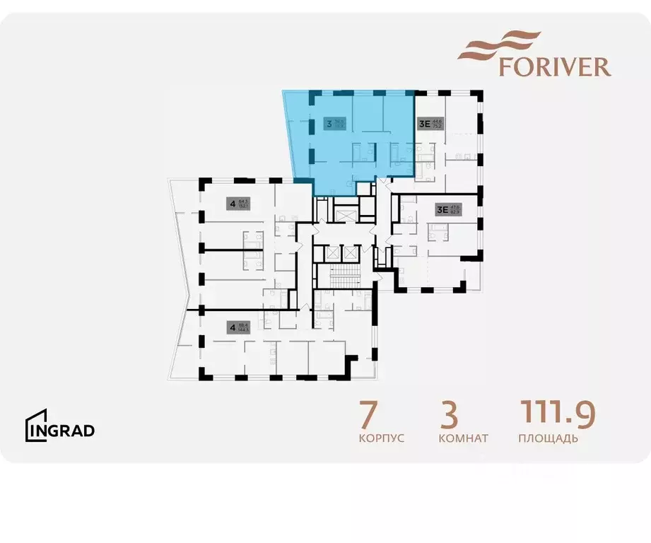 3-к кв. Москва Г мкр, Форивер жилой комплекс, 7 (111.9 м) - Фото 1
