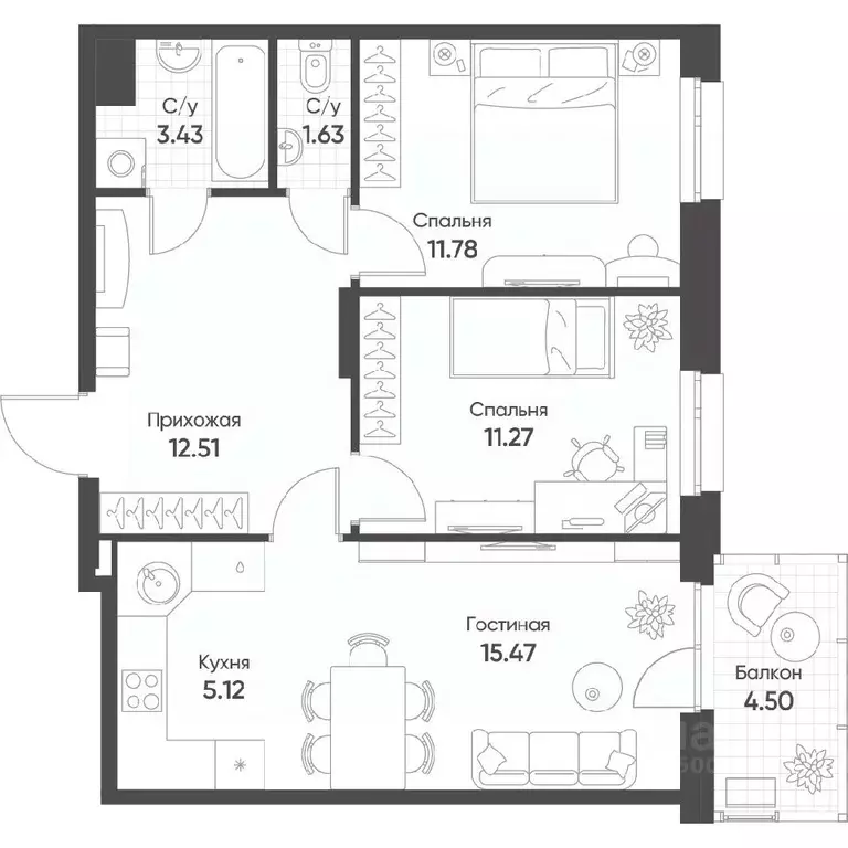 3-к кв. Татарстан, Казань ул. Гаврилова, 5Бк1 (62.6 м) - Фото 0