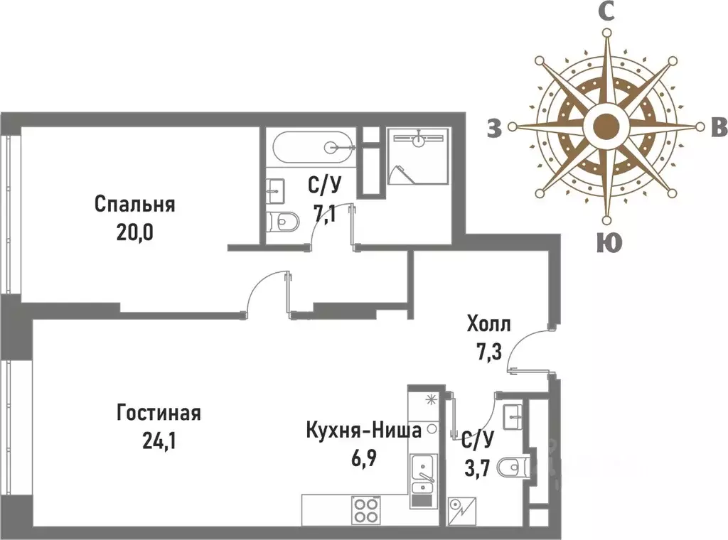 2-к кв. Москва Рубцовско-Дворцовая ул., 4 (69.1 м) - Фото 0