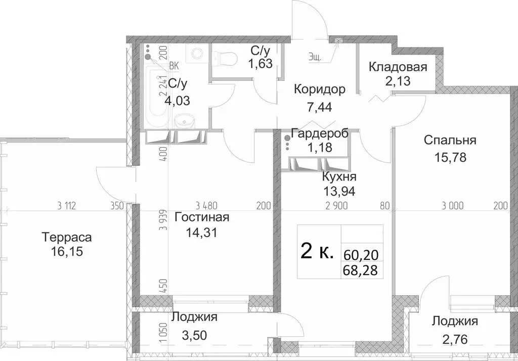 2-комнатная квартира: Санкт-Петербург, Земледельческая улица, 3 (68.18 ... - Фото 0