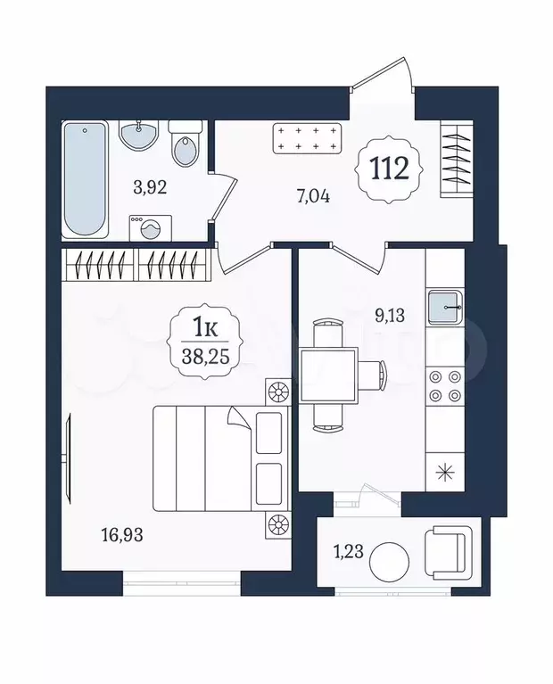 1-к. квартира, 38,3 м, 8/9 эт. - Фото 1