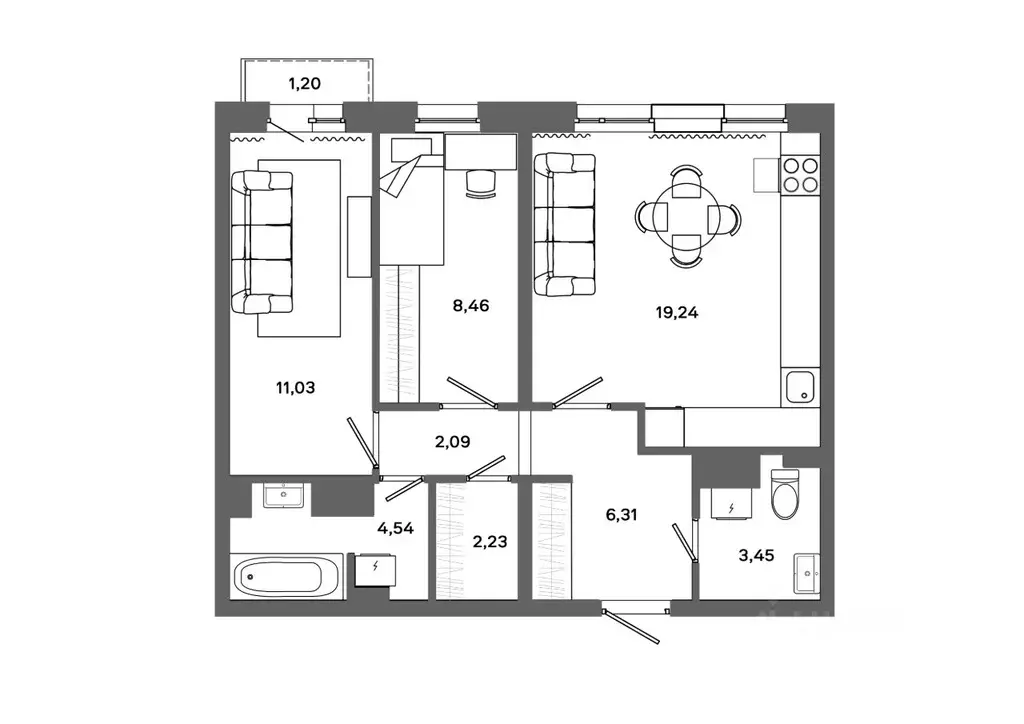 2-к кв. Ханты-Мансийский АО, Сургут 30А мкр,  (57.71 м) - Фото 0