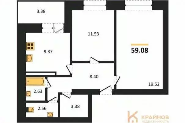 2-к кв. Воронежская область, Воронеж ул. Курчатова, 32 (57.1 м) - Фото 0