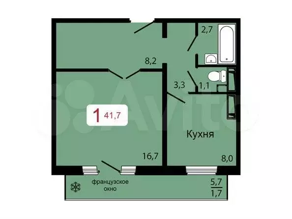 1-к. квартира, 41,7 м, 10/17 эт. - Фото 0