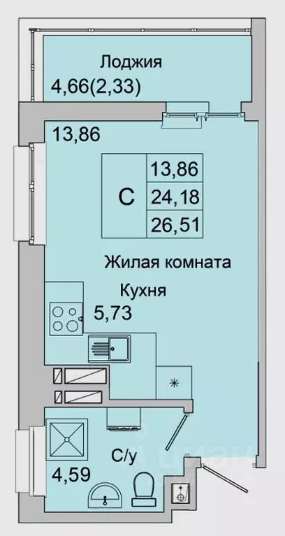 Студия Ростовская область, Батайск ул. Булгакова, 11 (26.51 м) - Фото 0