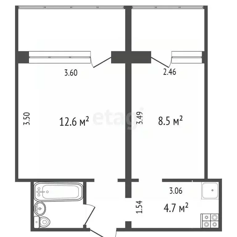 2-к кв. Тюменская область, Тюмень ул. Бабарынка, 16б (29.5 м) - Фото 1