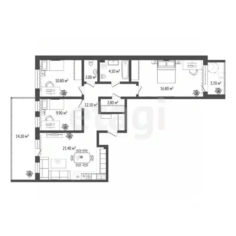 3-к кв. Тюменская область, Тюмень ул. Сергея Свиридова, 5 (80.1 м) - Фото 2