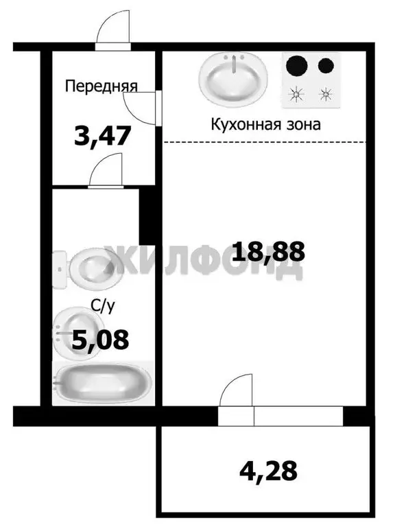 Квартира-студия: Новосибирск, улица Петухова, 168 (27.4 м) - Фото 1