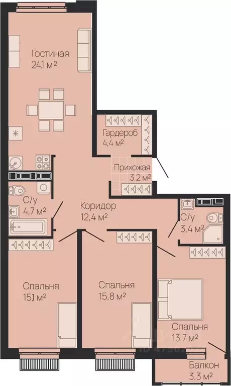 3-к кв. Нижегородская область, Нижний Новгород Резиденция жилой ... - Фото 0