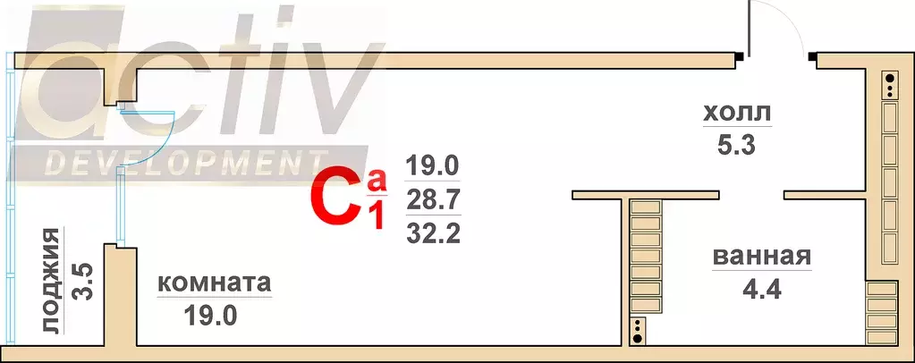 квартира-студия, 32.2 м - Фото 0