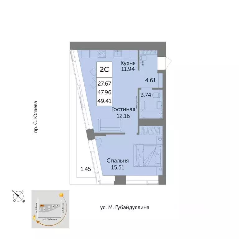2-к кв. Башкортостан, Уфа ул. Художника Позднова, 13 (49.7 м) - Фото 1