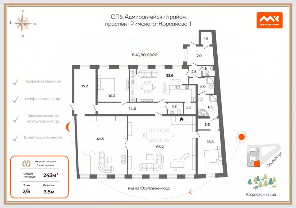 5-к кв. Санкт-Петербург просп. Римского-Корсакова, 1 (243.0 м) - Фото 2