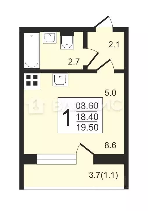 Студия Санкт-Петербург дор. Муринская, 8к1 (19.5 м) - Фото 1