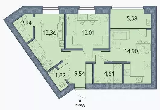 2-к кв. Брянская область, Брянский район, пос. Мичуринский, ... - Фото 1