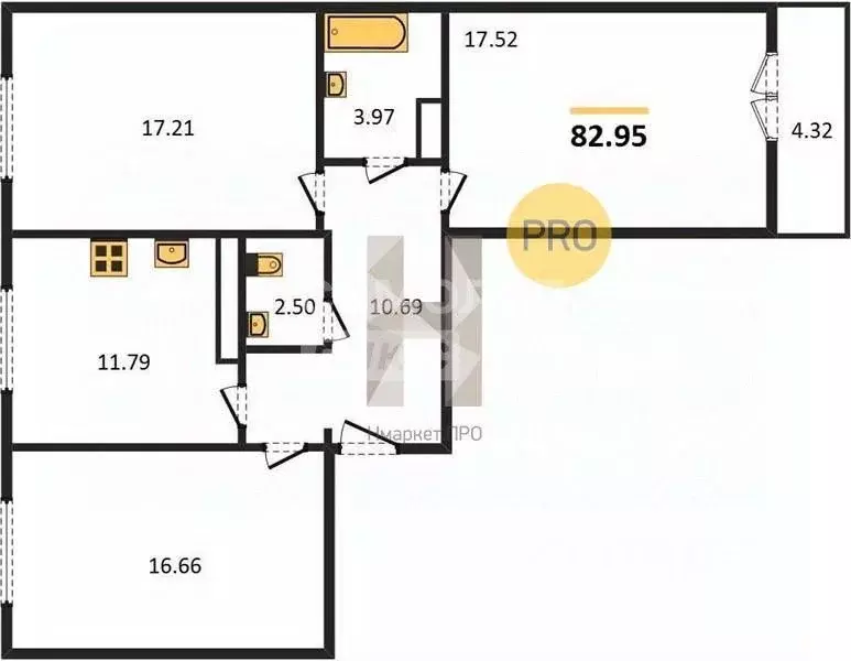 3-к кв. Воронежская область, Воронеж ул. Артамонова, 34Ж (82.95 м) - Фото 1