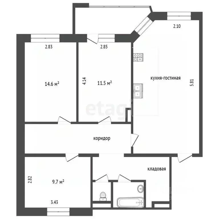 3-к кв. Ханты-Мансийский АО, Сургут ул. Иосифа Каролинского, 13 (76.0 ... - Фото 1