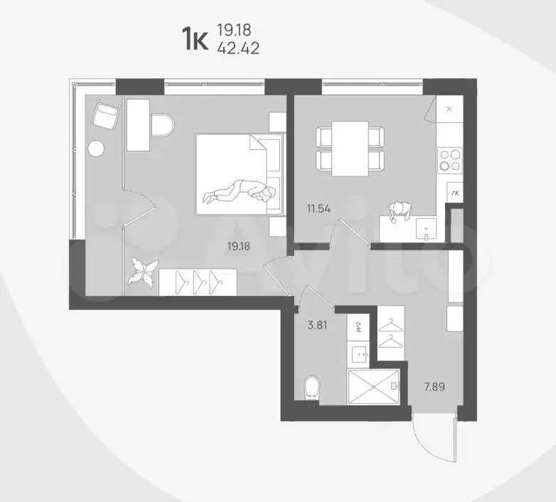 1-к. квартира, 42,4 м, 3/4 эт. - Фото 1