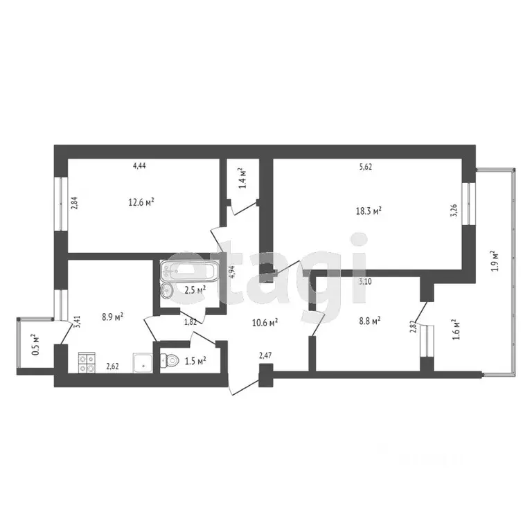 3-к кв. Крым, Саки ул. Строительная (64.6 м) - Фото 1