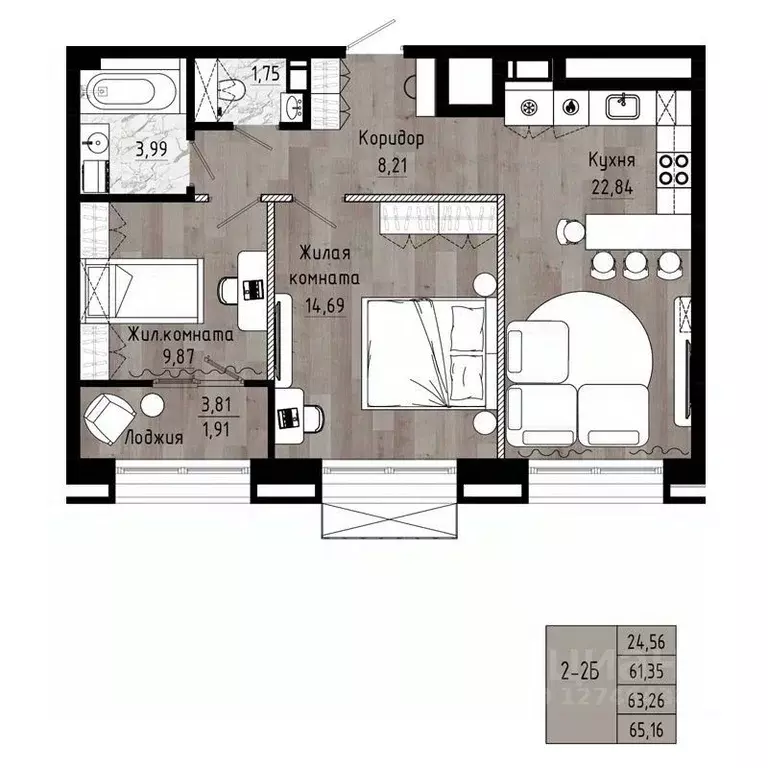 2-к кв. Хабаровский край, Хабаровск Волочаевская ул., 156 (63.26 м) - Фото 1