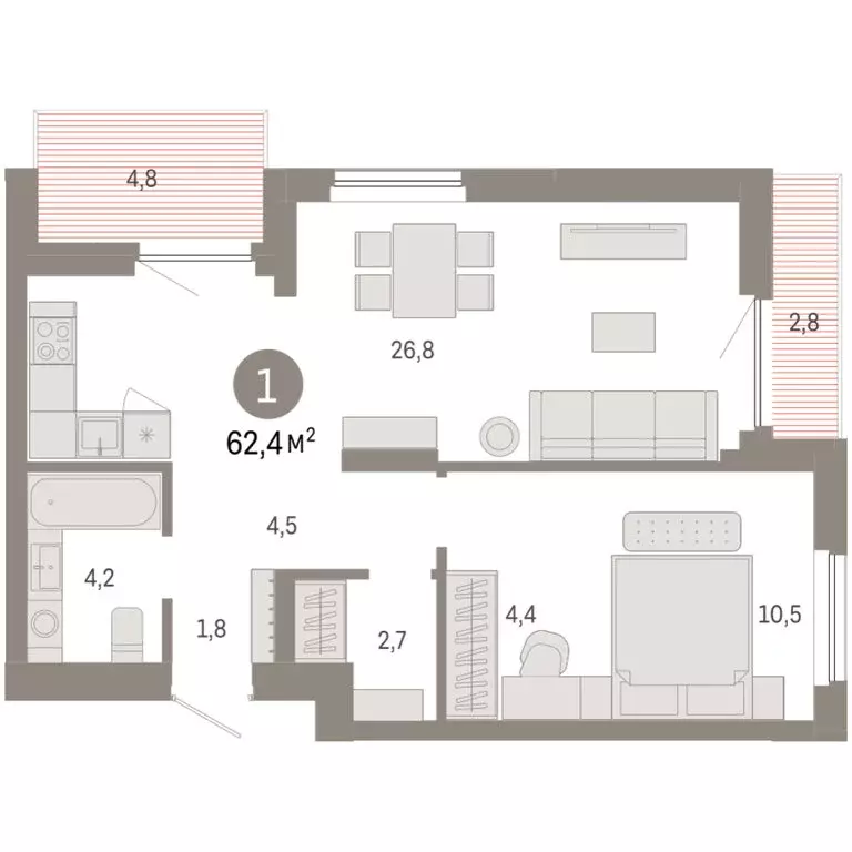 1-комнатная квартира: Новосибирский район, рабочий посёлок Краснообск, ... - Фото 1