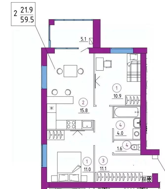 2-к кв. брянская область, брянск ул. некрасова, 20а (59.5 м) - Фото 1