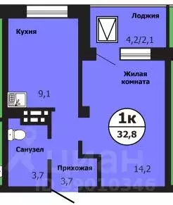 1-к кв. Красноярский край, Красноярск ул. Лесников, 51Б (33.0 м) - Фото 0