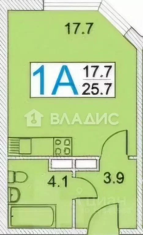 Студия Московская область, Домодедово ул. Курыжова, 30 (25.7 м) - Фото 1