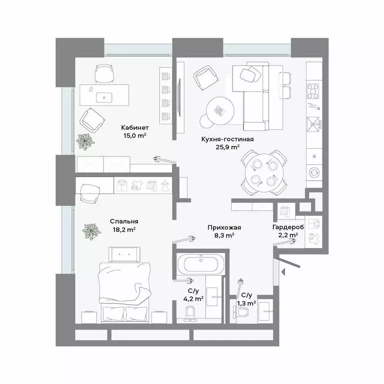 2-комнатная квартира: Москва, Ленинский проспект, 2 (73.9 м) - Фото 1