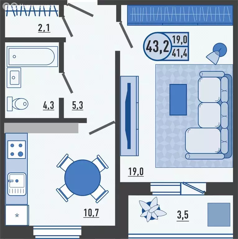 1-комнатная квартира: деревня Жилина, Садовая улица, 2к3 (43.2 м) - Фото 0