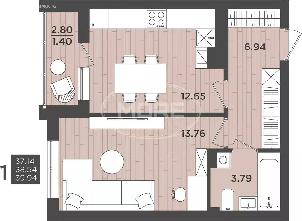 1-комнатная квартира: Калининград, Интернациональная улица, 14 (42 м) - Фото 0