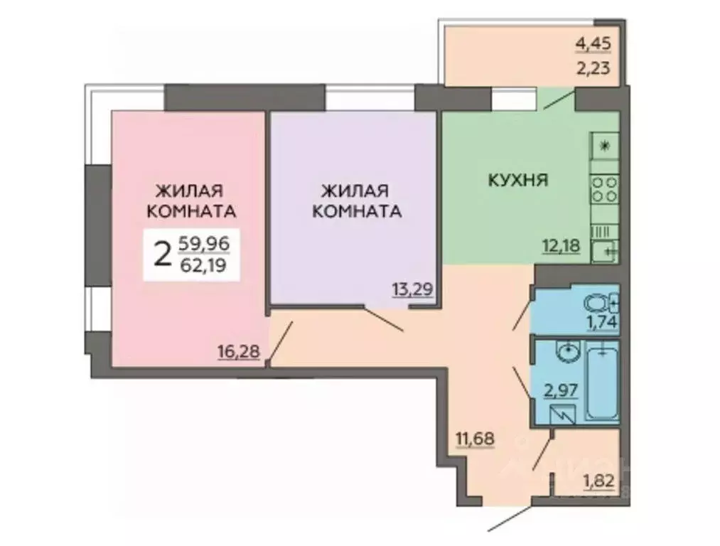 2-к кв. Воронежская область, Воронеж ул. Ворошилова, 63/2 (62.72 м) - Фото 0
