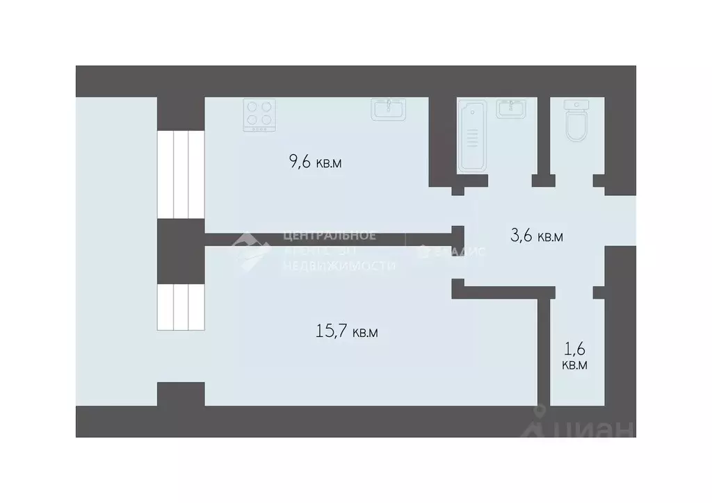 1-к кв. Рязанская область, Рязань ул. Есенина, 38 (33.8 м) - Фото 1