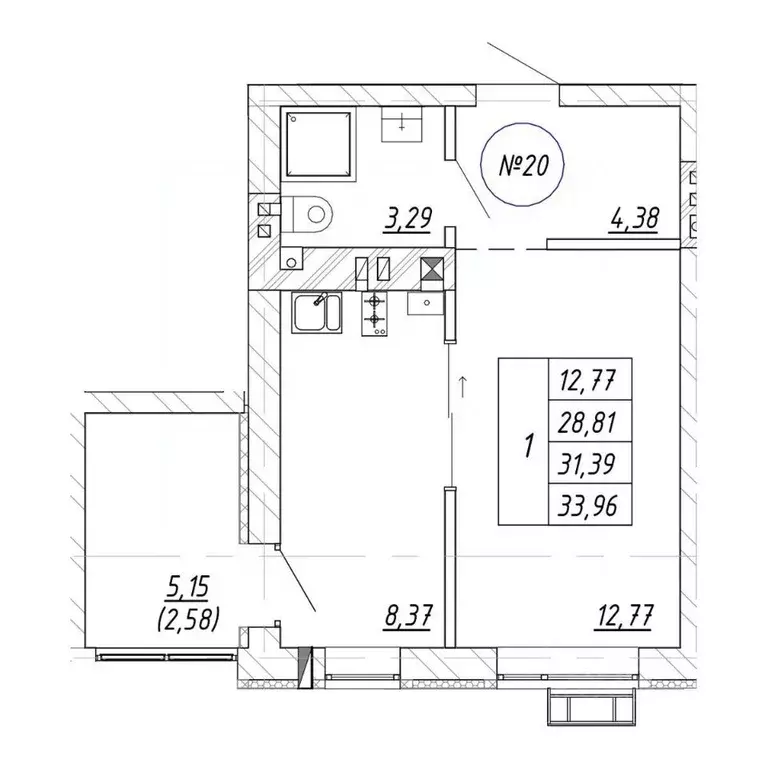 1-к кв. Калининградская область, Зеленоградск  (31.39 м) - Фото 2