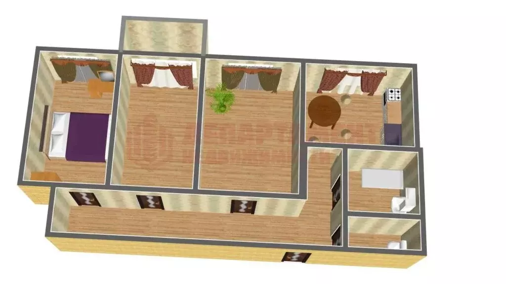 3-комнатная квартира: Астрахань, улица Татищева, 16Ж (61.7 м) - Фото 1