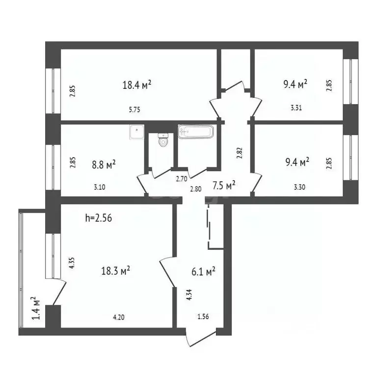 4-к кв. Красноярский край, Красноярск ул. Ладо Кецховели, 39 (83.5 м) - Фото 2