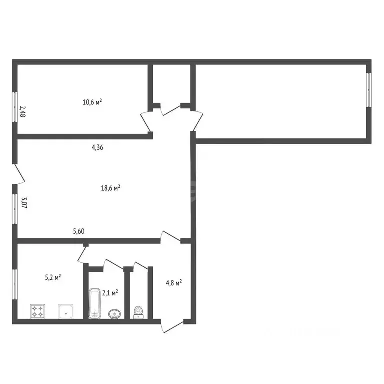 3-к кв. Башкортостан, Уфа ул. Менделеева, 211/1 (58.1 м) - Фото 2