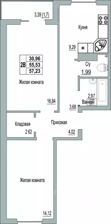 2-к кв. Псковская область, Псков Линейная ул., 85 (57.23 м) - Фото 0