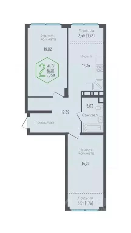 2-к кв. Краснодарский край, Краснодар Обрывная ул., 132/1к1 (67.01 м) - Фото 0