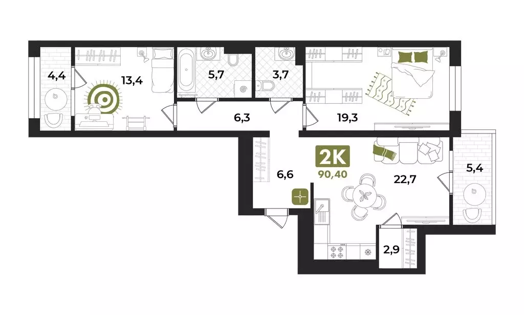 2-комнатная квартира: Тюмень, улица Евгения Войнова, 7 (90.4 м) - Фото 1