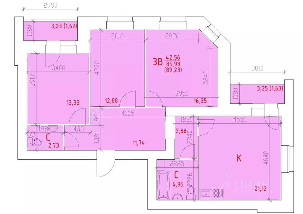 3-к кв. Вологодская область, Череповец 109-й мкр,  (89.23 м) - Фото 0