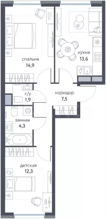 2-к. квартира, 54,5 м, 2/10 эт. - Фото 0