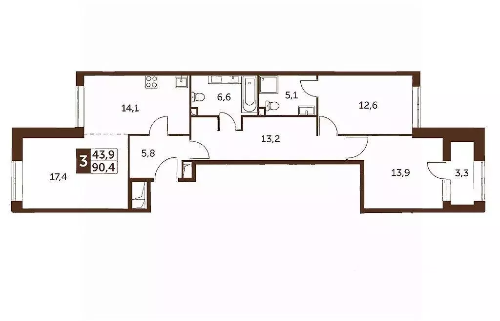Квартира, 3 комнаты, 90.4 м - Фото 0