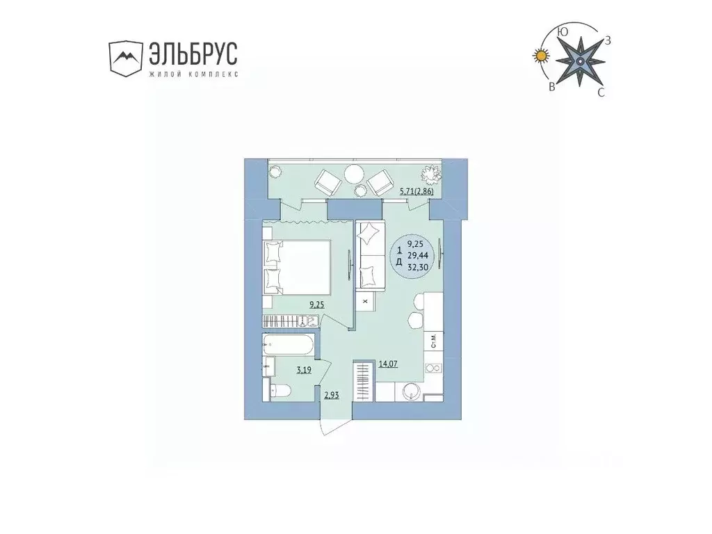 1-к кв. Башкортостан, Уфа Кавказская ул., 24 (32.3 м) - Фото 0