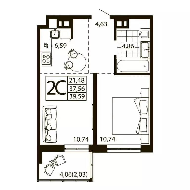 2-комнатная квартира: Ростов-на-Дону, улица Текучёва, 370/2 (38.85 м) - Фото 0