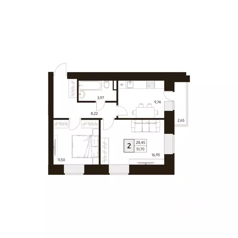 2-к кв. Башкортостан, Уфа ул. Ахметова, 296/2 (51.7 м) - Фото 1
