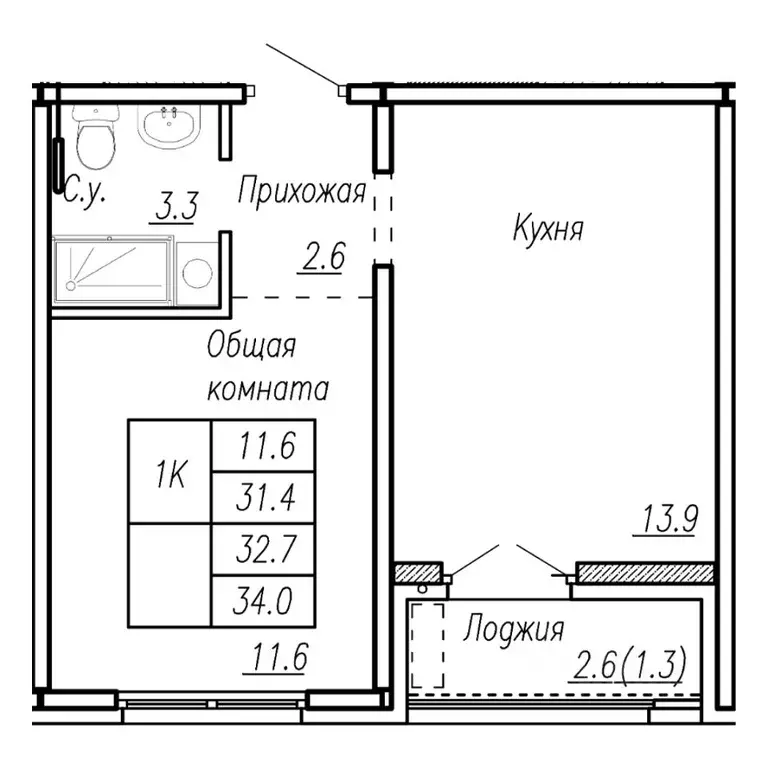1-к кв. Алтайский край, Барнаул ул. Антона Петрова, 210Б (32.7 м) - Фото 1
