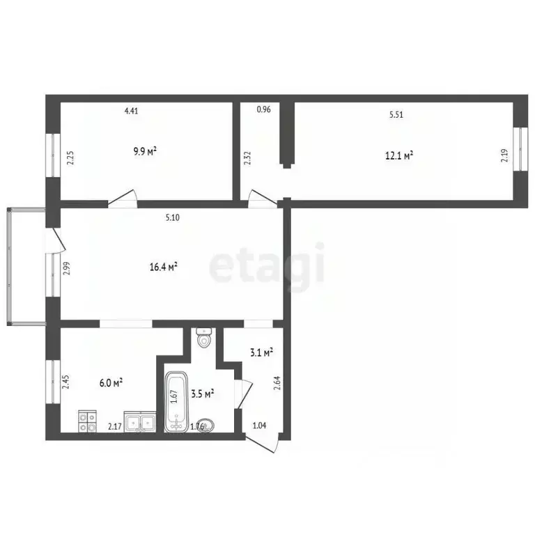 3-к кв. Кемеровская область, Кемерово ул. Демьяна Бедного, 7 (53.2 м) - Фото 2