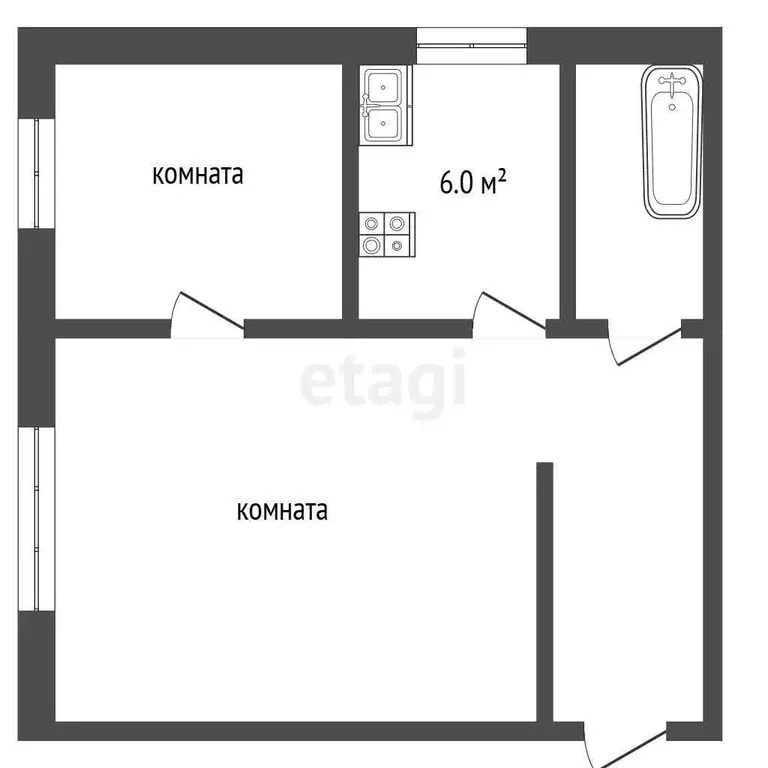 Квартира, 2 комнаты, 33.1 м - Фото 1